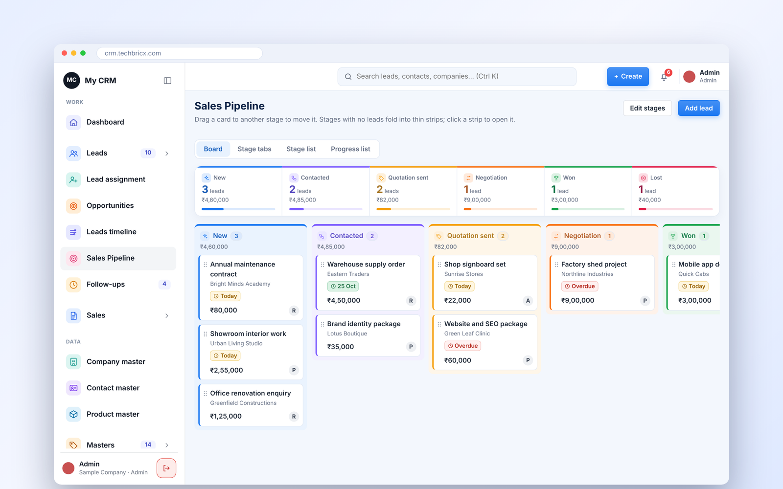 CRM pipeline board
